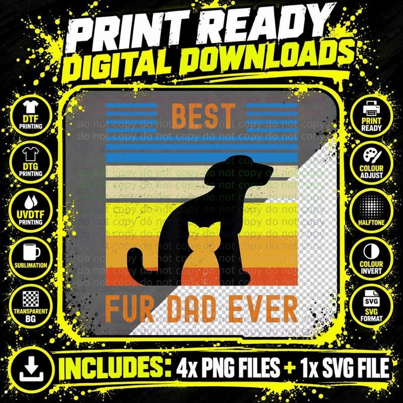 Funny Best Fur Dad Ever Vintage Retro Dog and Cat Owner Png SVG Digital Bundle