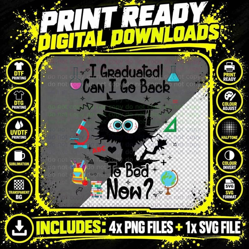 Funny Black Cat Graduation T-Shirt, Sarcasm Humor Png SVG Digital Bundle