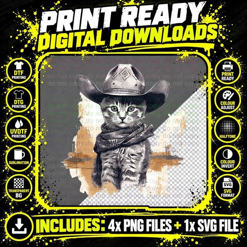 Funny Cat Cowboy Cowgirl T-Shirt, Western Humor Png SVG Digital Bundle