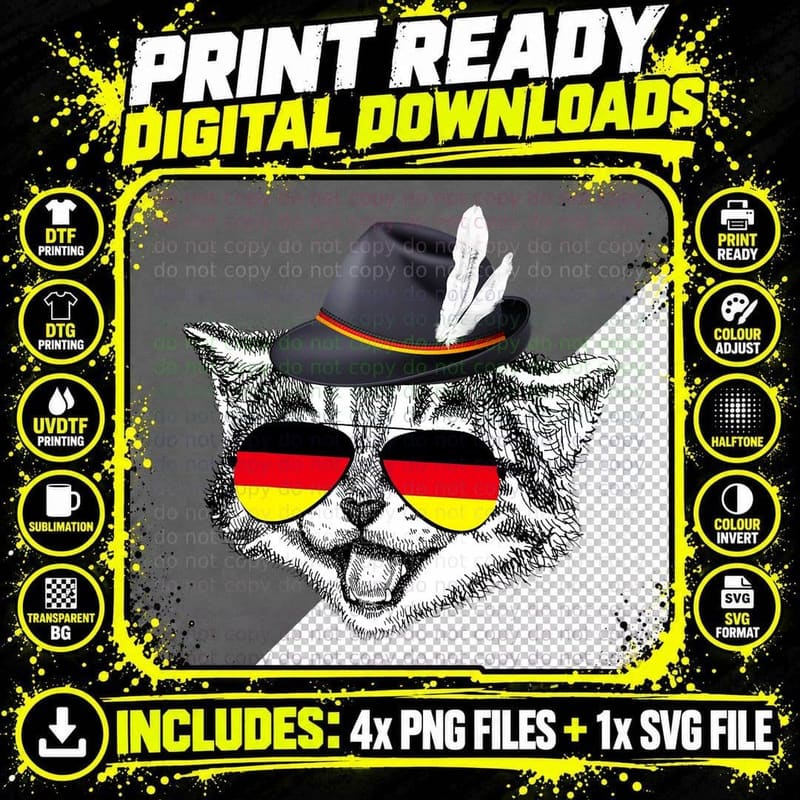 Funny Cat German Flag Oktoberfest Pride Germany Festival Png SVG Digital Bundle