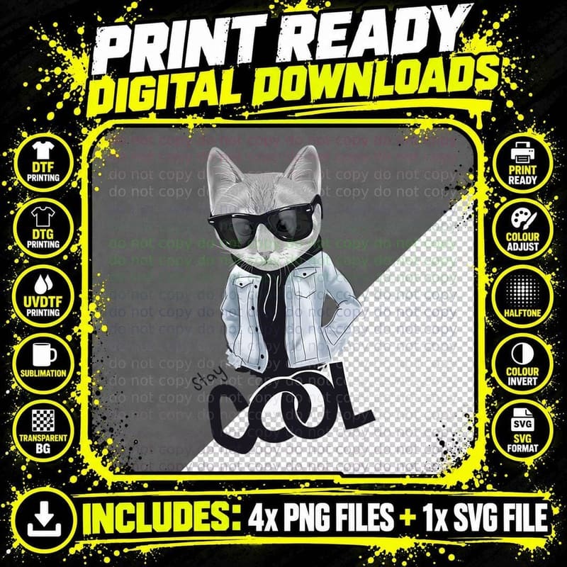 Funny Cat Lover Stay Cool T-Shirt Png SVG Digital Bundle