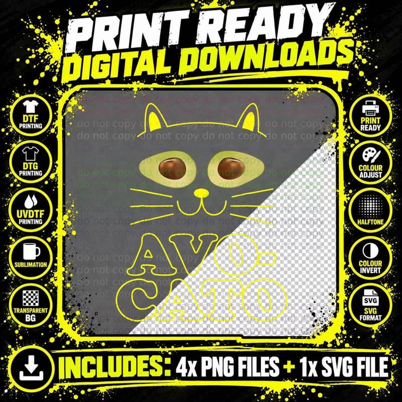 Funny Cat Lover Who Loves Avocado T-Shirt Png SVG Digital Bundle