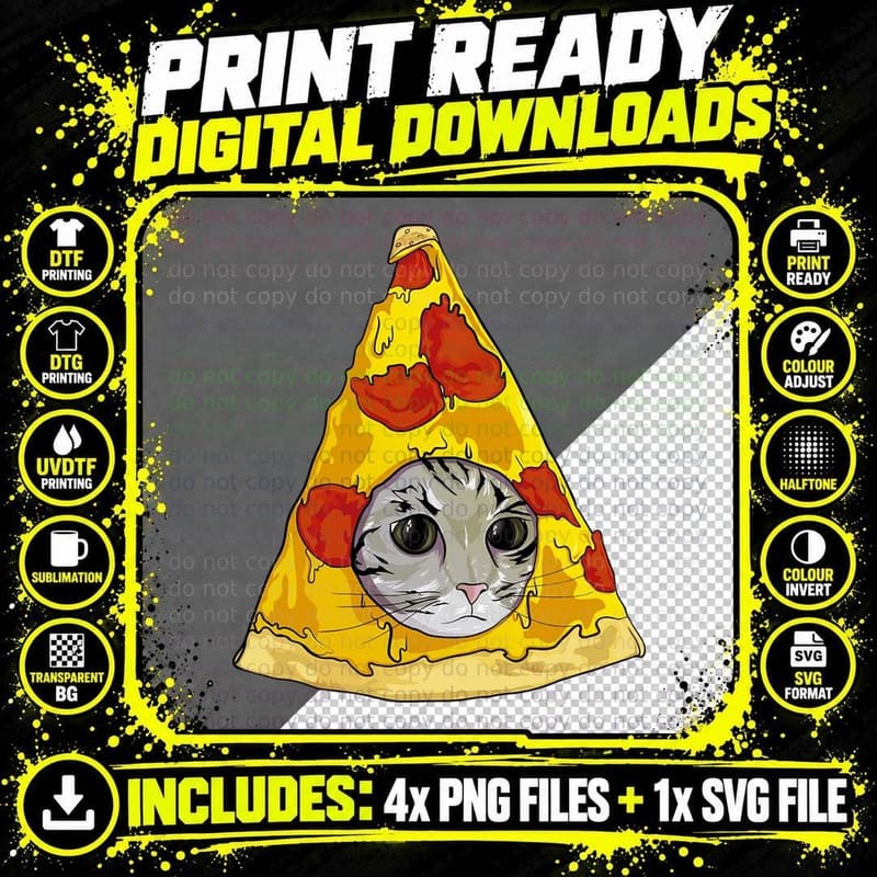 Funny Cat Pizza Lover T-Shirt Png SVG Digital Bundle