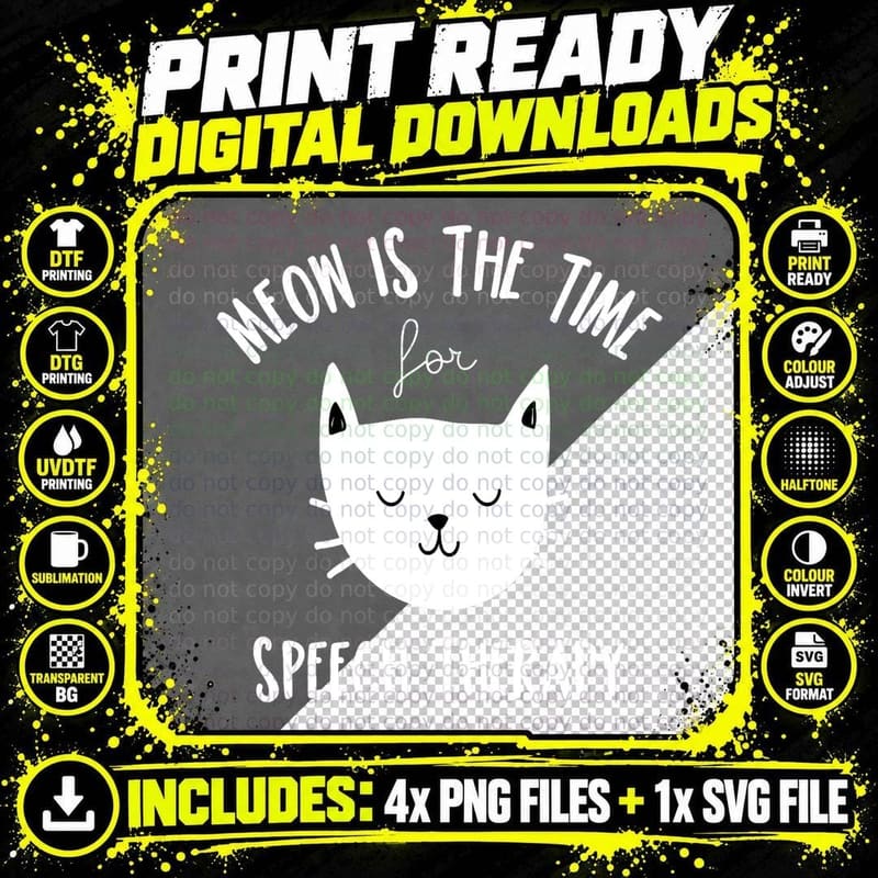 Funny Cat Pun Speech Therapy SLP Therapist T-Shirt Png SVG Digital Bundle