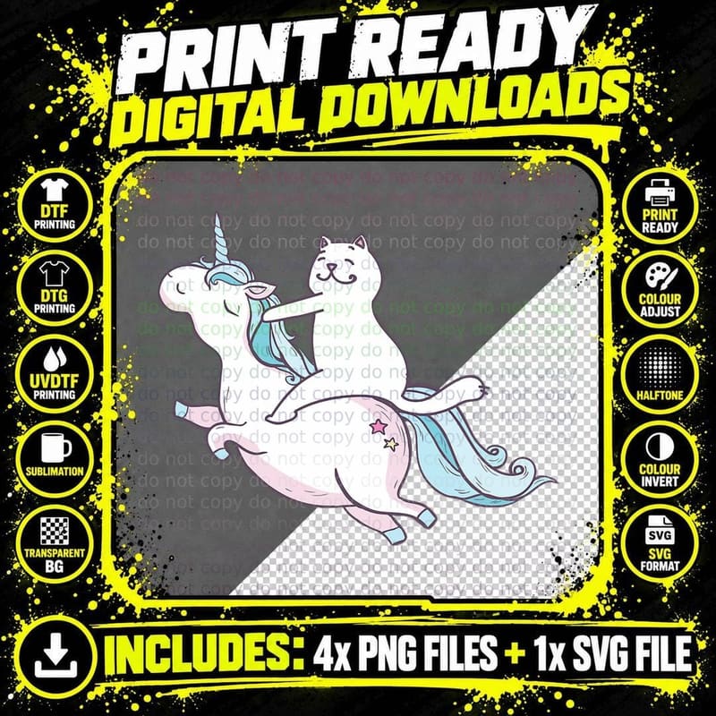 Funny Cat Riding Unicorn Hipster Always Be You Kitty Png SVG Digital Bundle