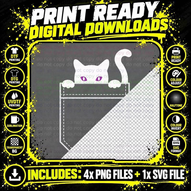 Funny Cat T-Shirt, Pocket Peek, Pet Lover Apparel Png SVG Digital Bundle