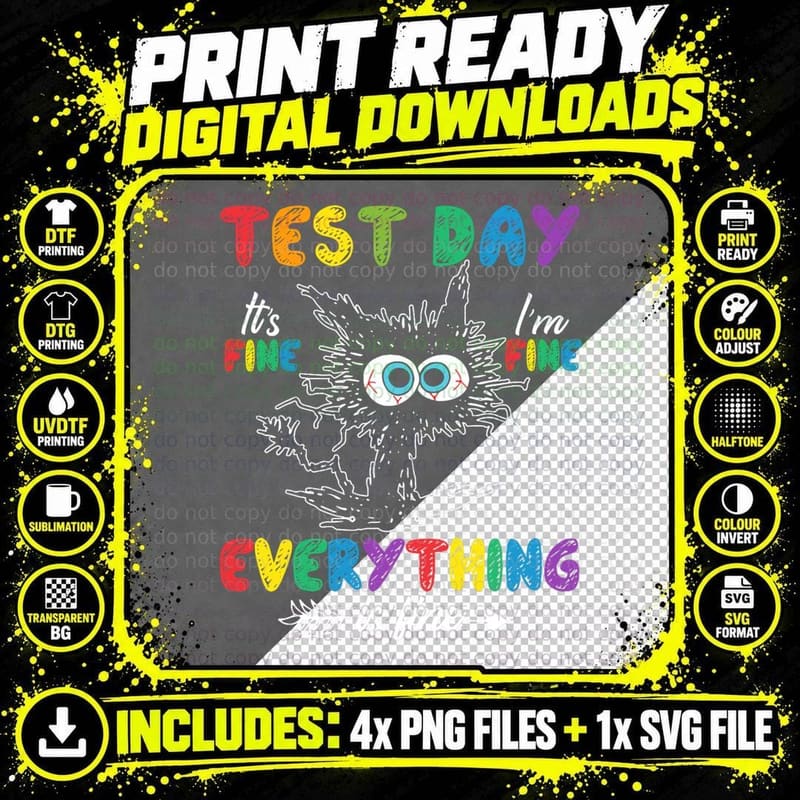 Funny Cat Test Day T-Shirt, Cats, Pet Lover Apparel Png SVG Digital Bundle