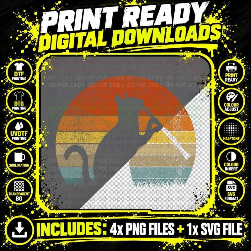 Funny Clarinet Cat T-Shirt, Retro Vintage Print Png SVG Digital Bundle