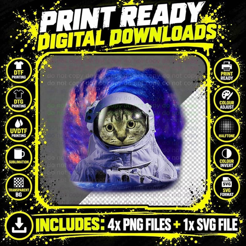 Funny Cosmic Cat Space Astrocat in the Galaxy Graphic Png SVG Digital Bundle