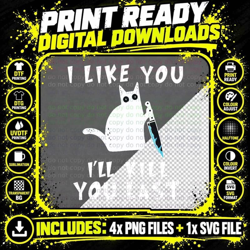 Funny Murderous Black Cat T-Shirt, Sarcastic Humor Png SVG Digital Bundle