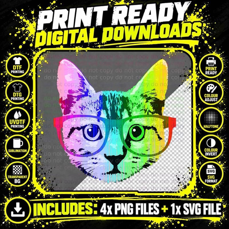 Funny Rainbow Cat T-Shirt Png SVG Digital Bundle