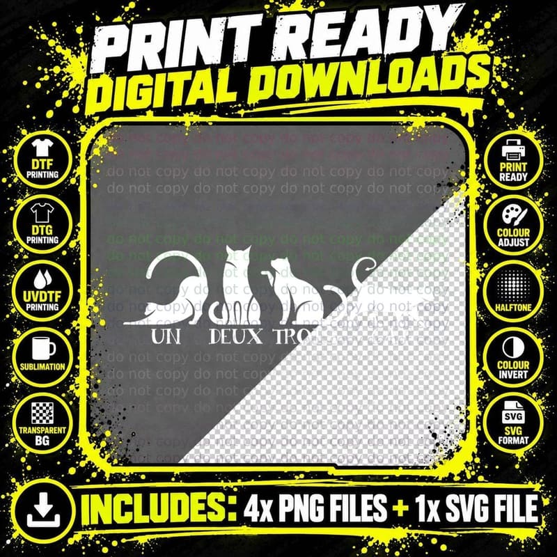 Funny Un Deux Trois Cat Cats Owner Animal Lover Kitten Png SVG Digital Bundle