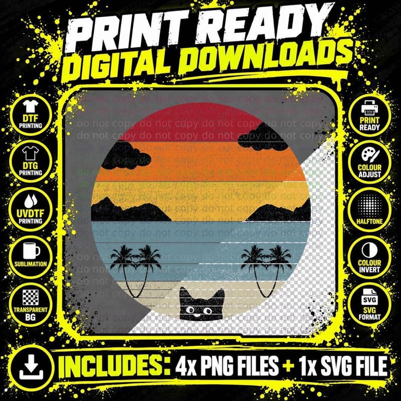 Funny Vintage Cat Design T-Shirt Png SVG Digital Bundle