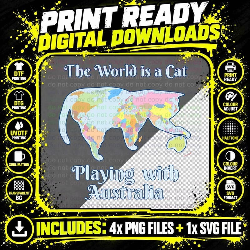 Funny World Is a Cat Playing Map T-Shirt Png SVG Digital Bundle