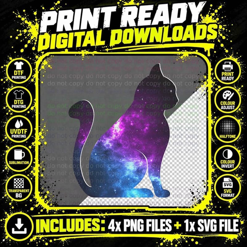 Galaxy Cat T-Shirt, Space Cat Lover Apparel Png SVG Digital Bundle