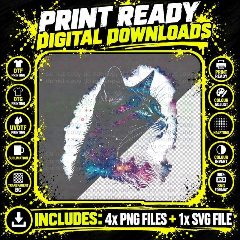 Galaxy Cat T-Shirt, Space and Animal Lover Png SVG Digital Bundle