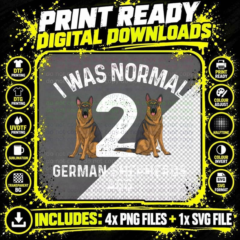 German Shepherd Art T-Shirt, Animal Lover Apparel Png SVG Digital Bundle