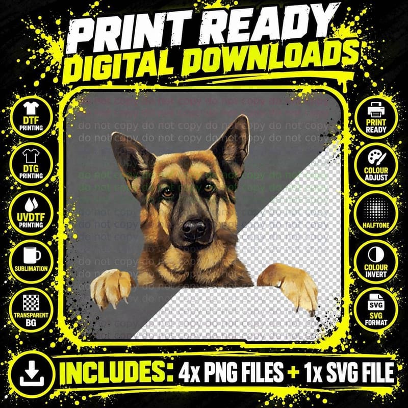 German Shepherd in Pocket T-Shirt, Pet Lover Apparel Png SVG Digital Bundle
