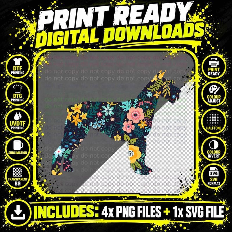 Giant Schnauzer Floral Dog Silhouette T-Shirt Png SVG Digital Bundle