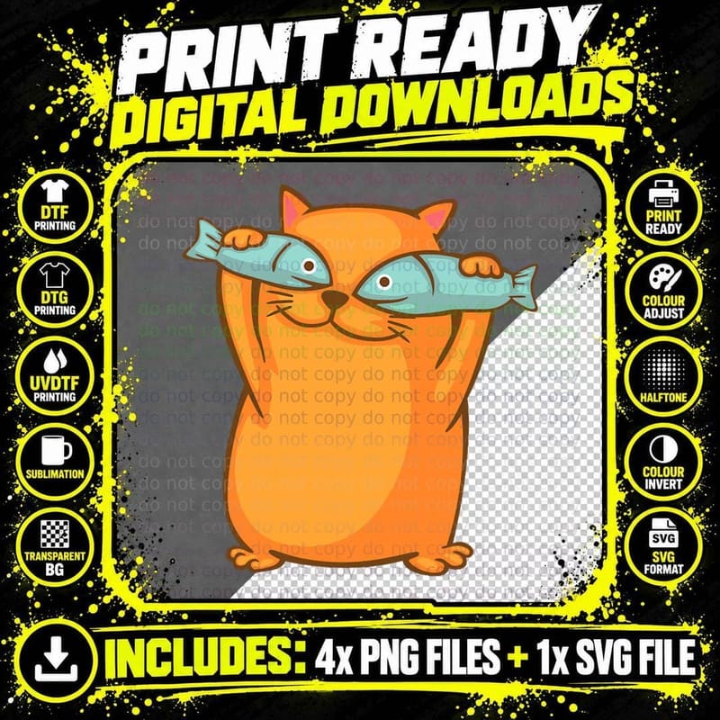 Ginger Cat with Fish Eyes T-Shirt, Funny Animal Design Png SVG Digital Bundle