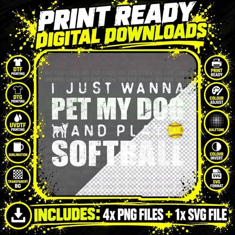 Girls Fastpitch Softball Funny Dog T-Shirt Png SVG Digital Bundle