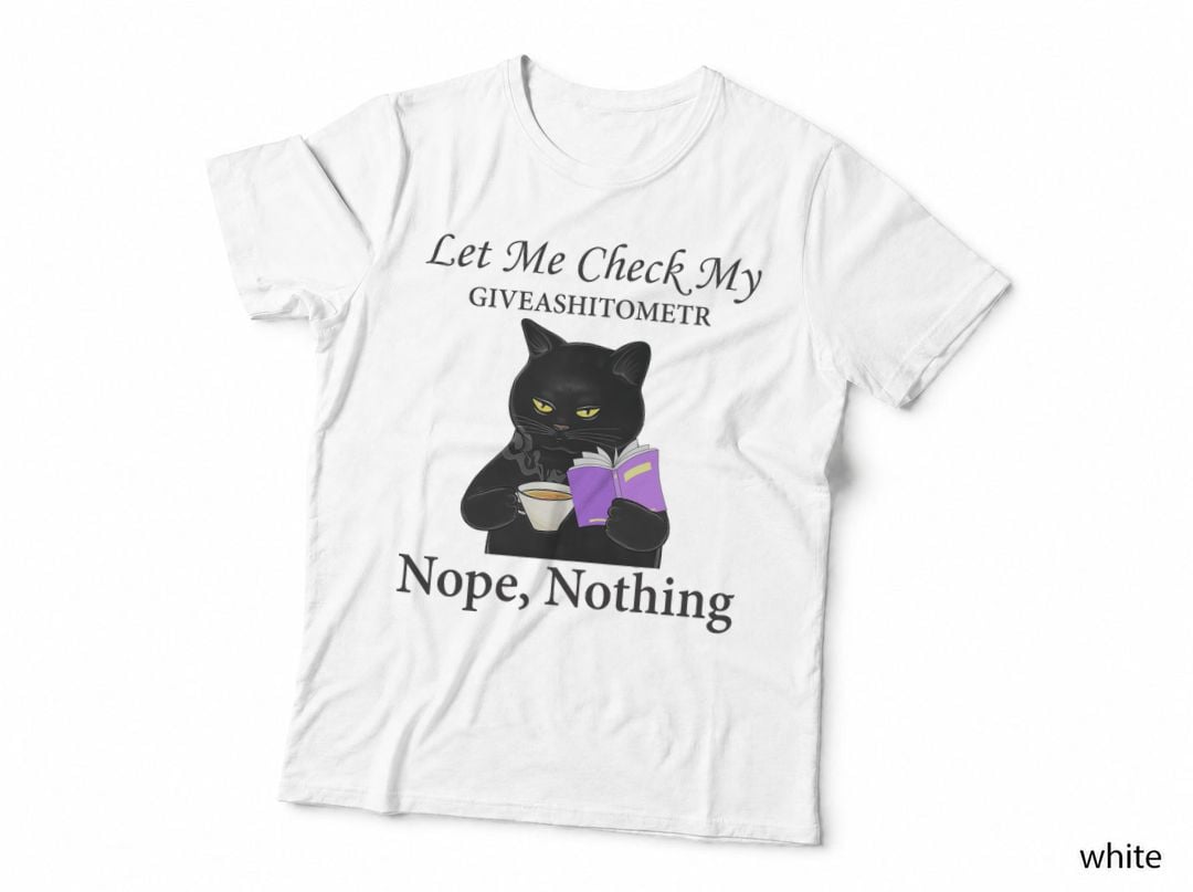 Giveashitometer Cat Coffee T-Shirt, Funny Sarcasm, Pet Lover Apparel