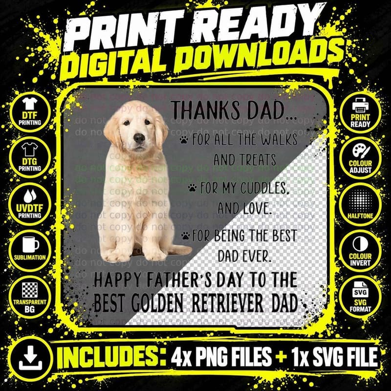 Golden Retriever Dad T-Shirt, Pet Owner Apparel Png SVG Digital Bundle