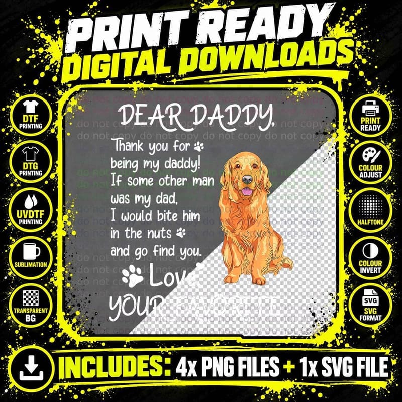 Golden Retriever Dad T-Shirt, Pet Owner Gift Png SVG Digital Bundle