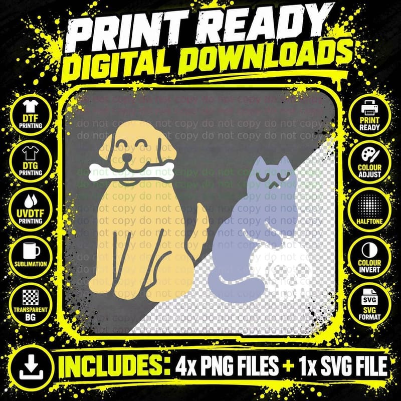 Good Dog Bad Cat T-Shirt Png SVG Digital Bundle