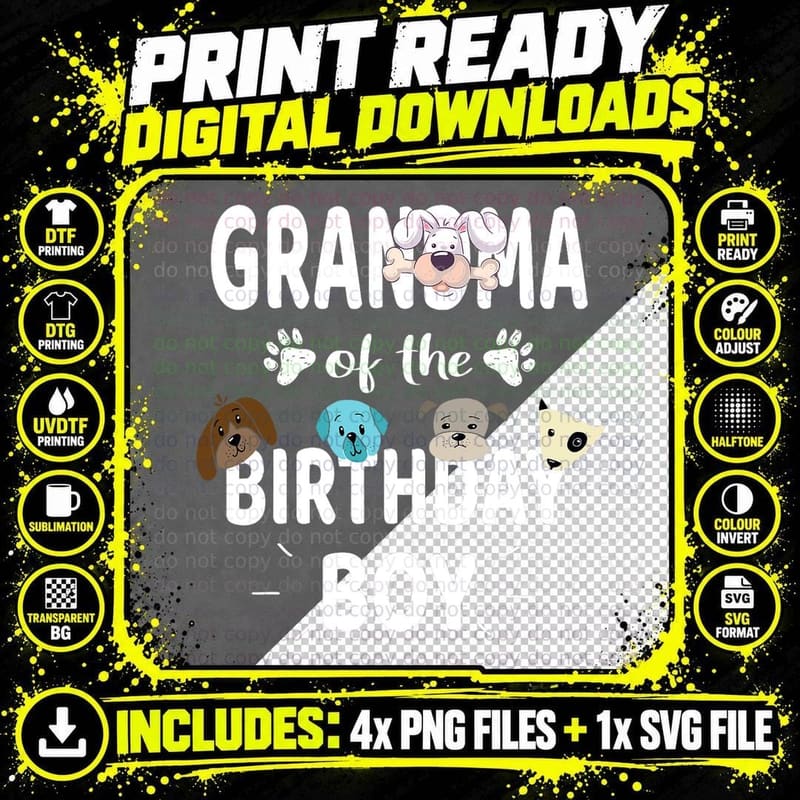 Grandma of the Birthday Boy Dog Lover Party Puppy Theme Png SVG Digital Bundle