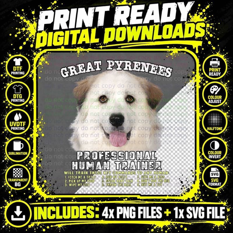 Great Pyrenees Dog Professional Human Trainer T-Shirt Png SVG Digital Bundle