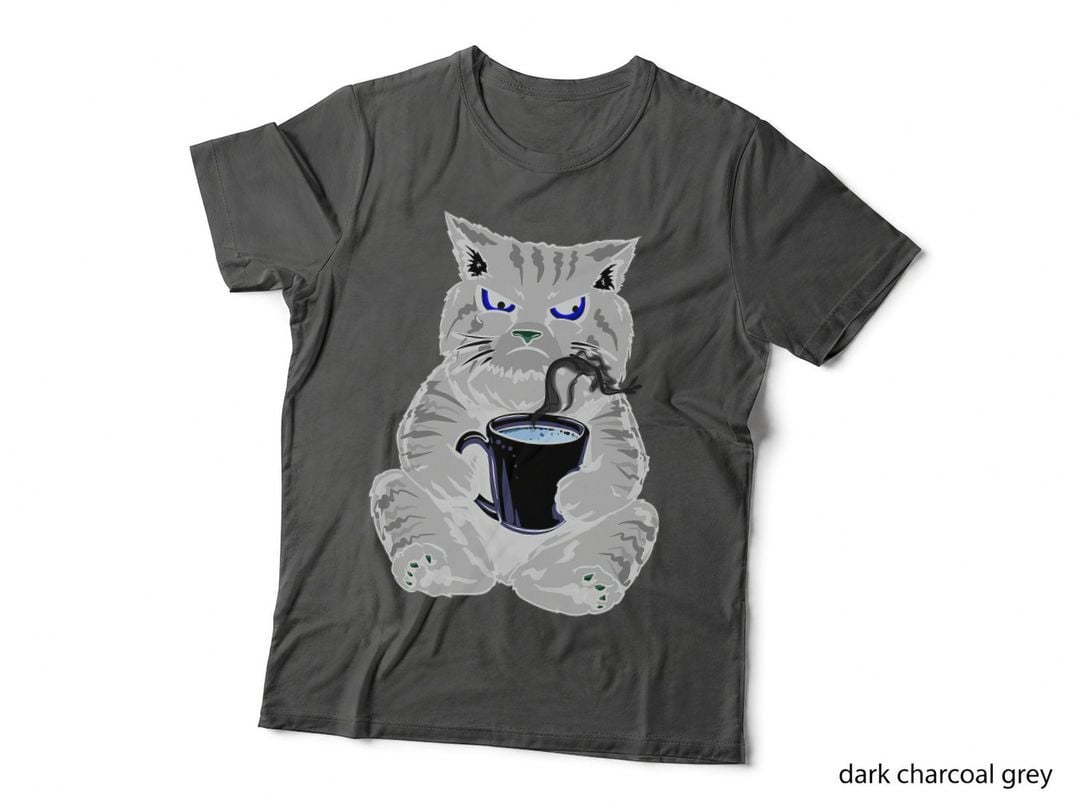 Grumpy Black Cat with Coffee T-Shirt, Funny Sarcasm, Cat Mom Apparel