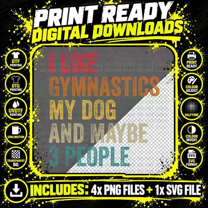 Gymnastics Dog & 3 People T-Shirt, Vintage Style Png SVG Digital Bundle