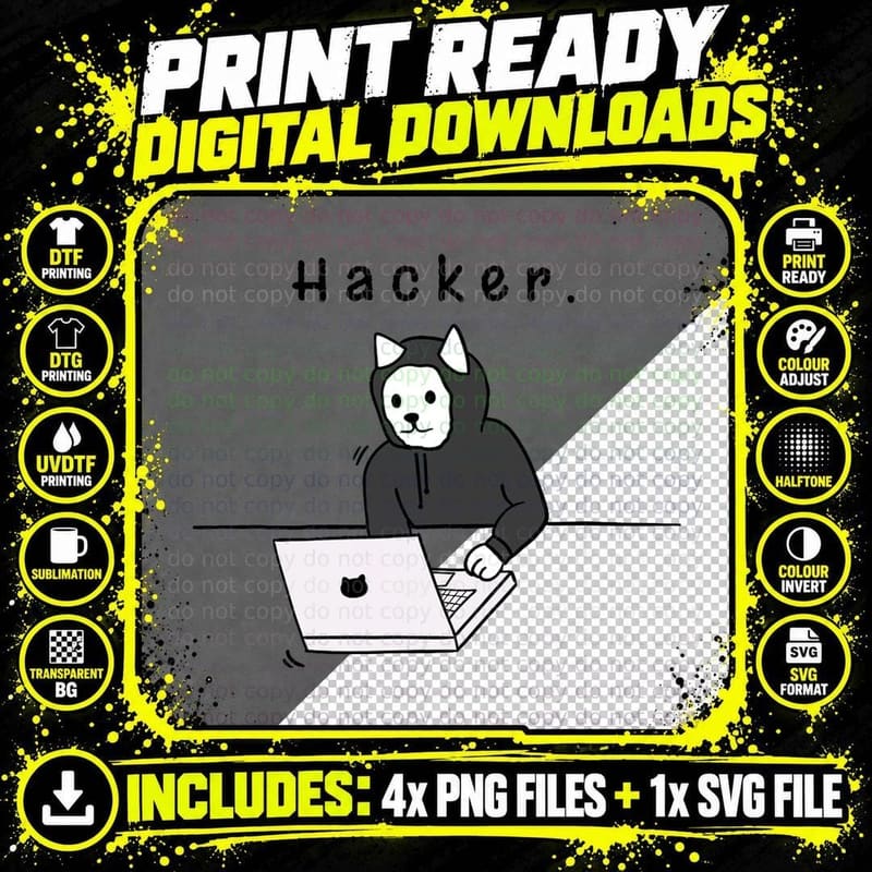 Hacker Cat Security Engineer Gift T-Shirt Png SVG Digital Bundle