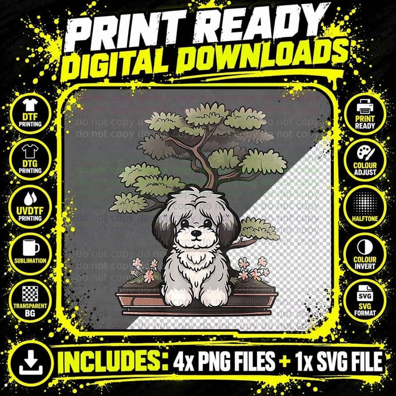 Havanese Bonsai Tree Funny Dog Gardening Png SVG Digital Bundle