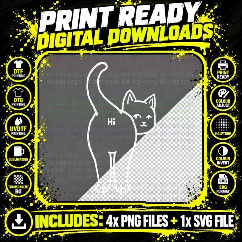 Hello Cat Butt Minimalist Line by Tobe Fonseca by Tobe Png SVG Digital Bundle
