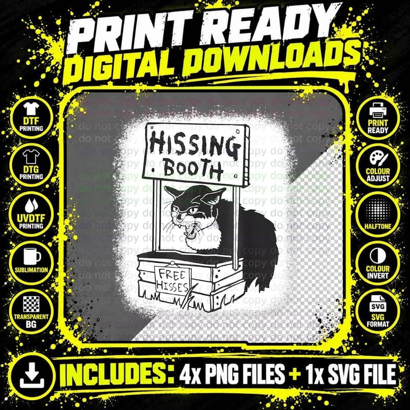 Hissing Cat Booth T-Shirt, Funny Animal Humor Png SVG Digital Bundle