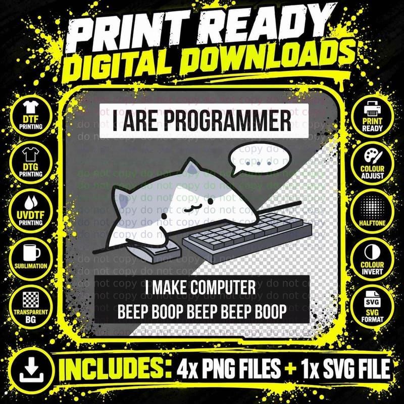 I Are Programmer (Cat Programmer) T-Shirt Png SVG Digital Bundle