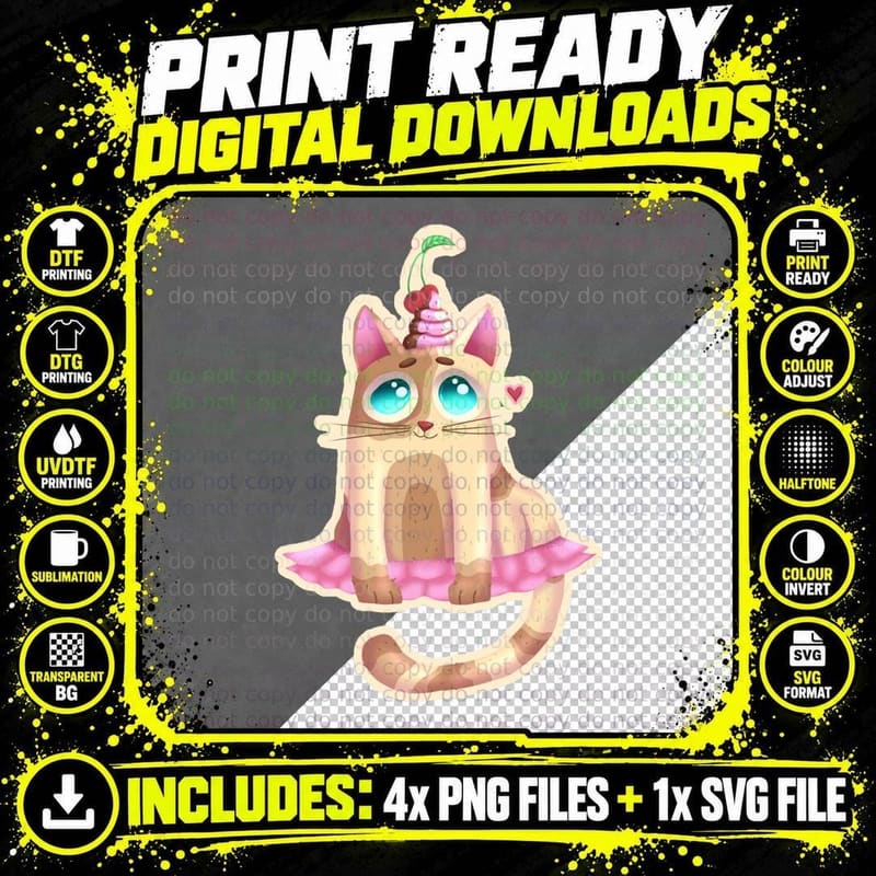Ice Cream Cat T-Shirt Png SVG Digital Bundle