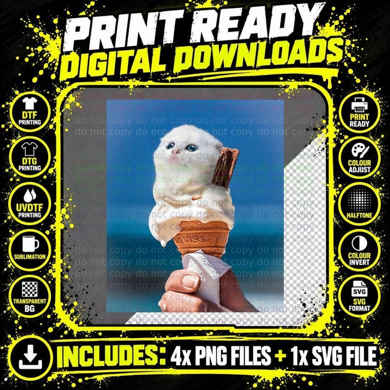 Ice-Cat Ice Cream T-Shirt Png SVG Digital Bundle