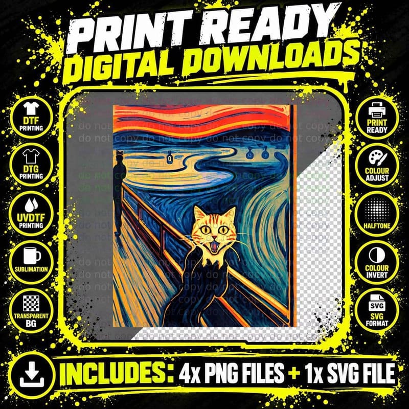 Impressionistic Cat Screaming Impressionism Cats Png SVG Digital Bundle