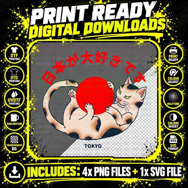 Japan Neko - Funny Japan Cat Gift T-Shirt Png SVG Digital Bundle