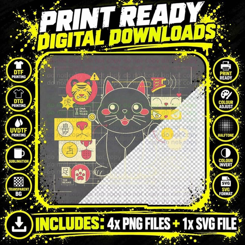 Japanese Cat Graph T-Shirt Png SVG Digital Bundle