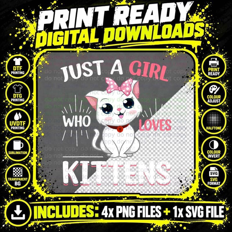 Just a Girl Who Loves Kittens T-Shirt, Cat Lover Apparel Png SVG Digital Bundle