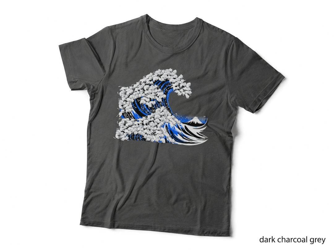 Kanagawa Cat Wave Black T-Shirt
