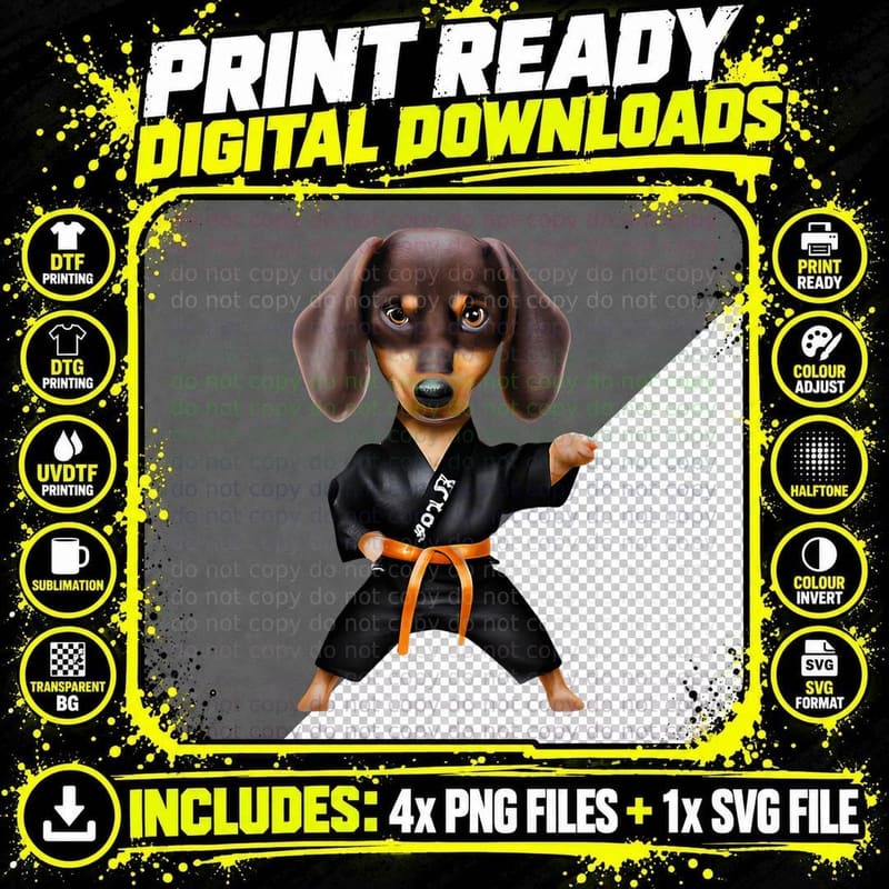 Karate Dachshund T-Shirt, Martial Arts Dog Png SVG Digital Bundle