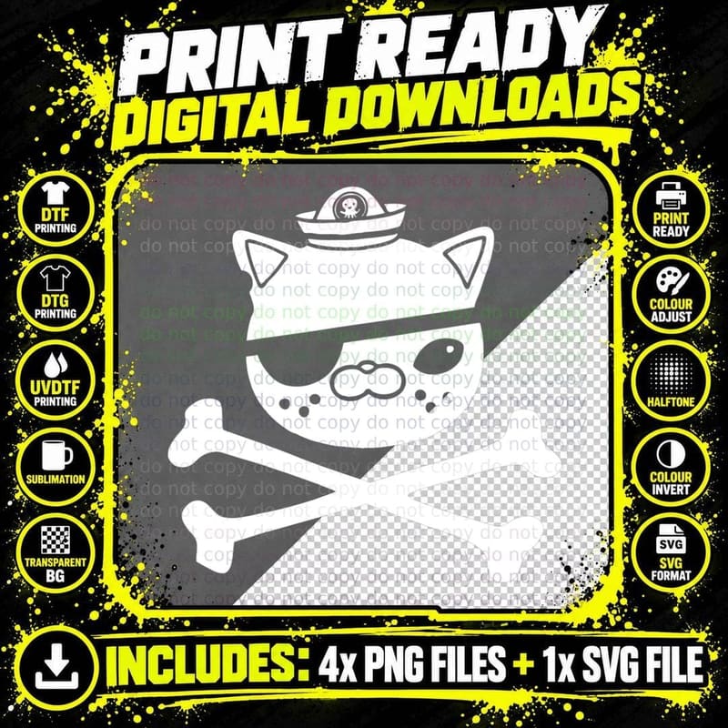 Kids Pirate Cat T-Shirt, Funny Kids Tee Png SVG Digital Bundle