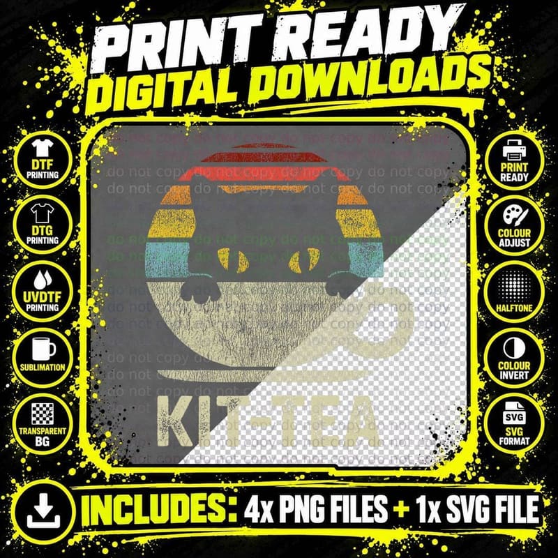 Kit Tea Black Kitty Cat Tea Lover Gift T-Shirt Png SVG Digital Bundle