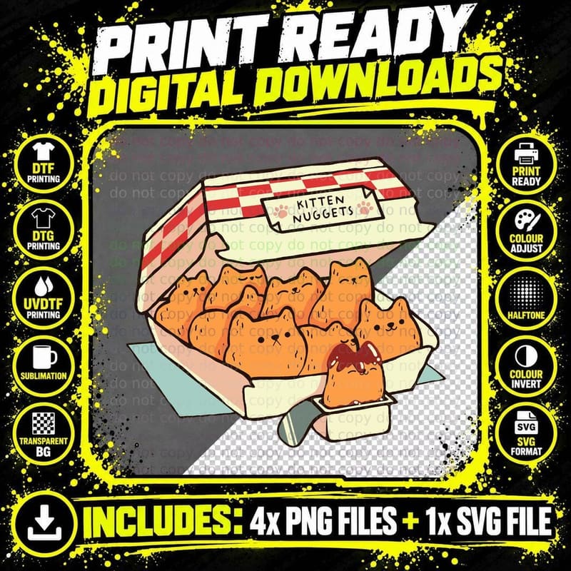 Kitten Nuggets Fast Food Cat by Tobe Fonseca T-Shirt Png SVG Digital Bundle