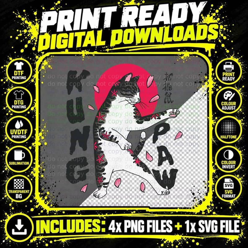 Kung Fu Cat Chinese Martial Arts T-Shirt Png SVG Digital Bundle